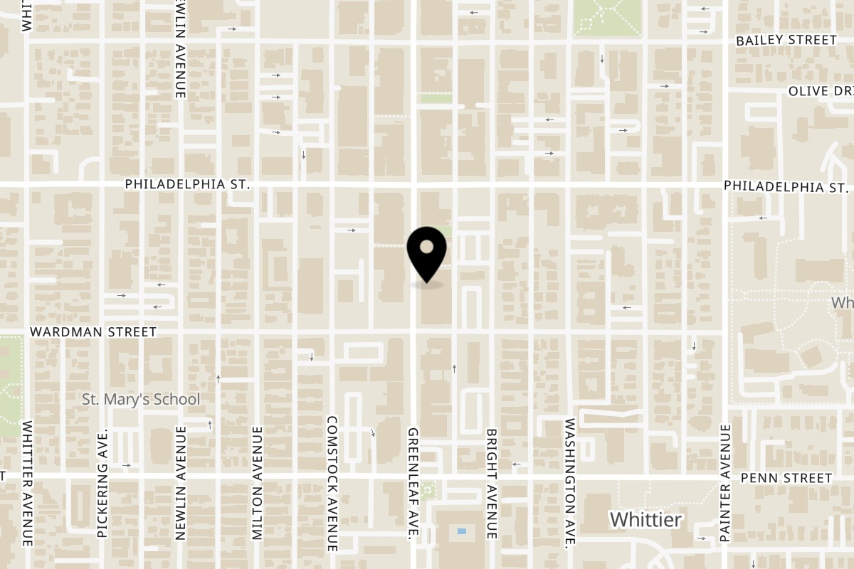 Map showing the location of Madres Brunch Whittier on 7040 Greenleaf Ave in Whittier